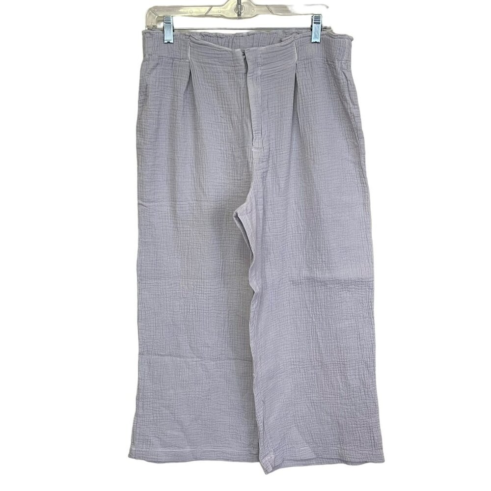 Hello Nite Gray Gauze Elastic Waist Wide Leg Crop Pants NWT Medium